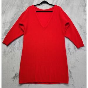 Vintage 80s Annie Rose Deep V-Neck Sweater Dress Size L Red Mini Reversible